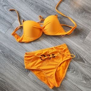 Orange Padded Bikini High Waisted